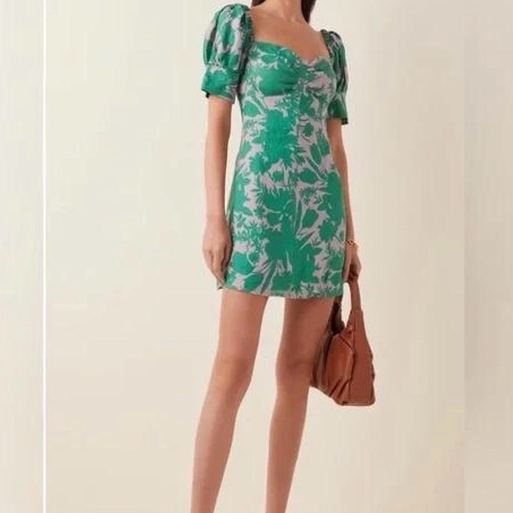 Alexis Pilou Green Floral Linen Mini Dress Size L - Picture 3 of 11